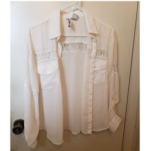 Off-White Button-up w/Lace Accents